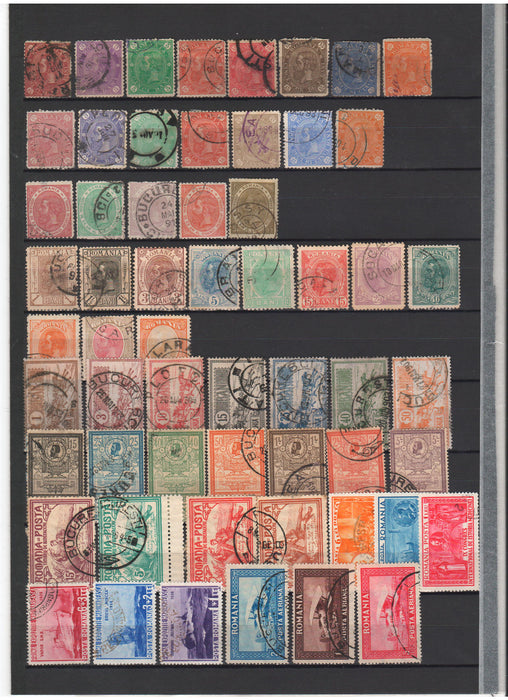 Romania, lot serii complete stampilate. Paris, Bucuresti I si II, Vulturi stema, h. alba, colorata, Cifra stema, fara filigran, Spic PR, Caisorii, Efigii (varietate) etc.