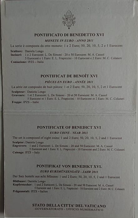 Set monede euro Vatican 2011 Pontificat Benedict XVI