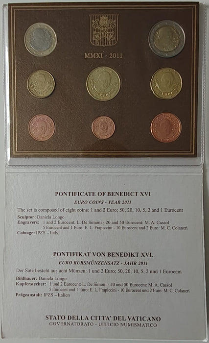 Set monede euro Vatican 2011 Pontificat Benedict XVI