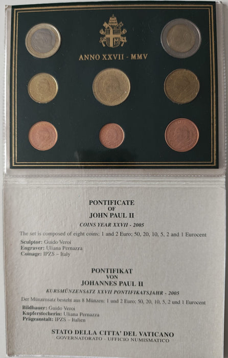 Set monede euro Vatican 2005 Pontificat Ioan Paul II