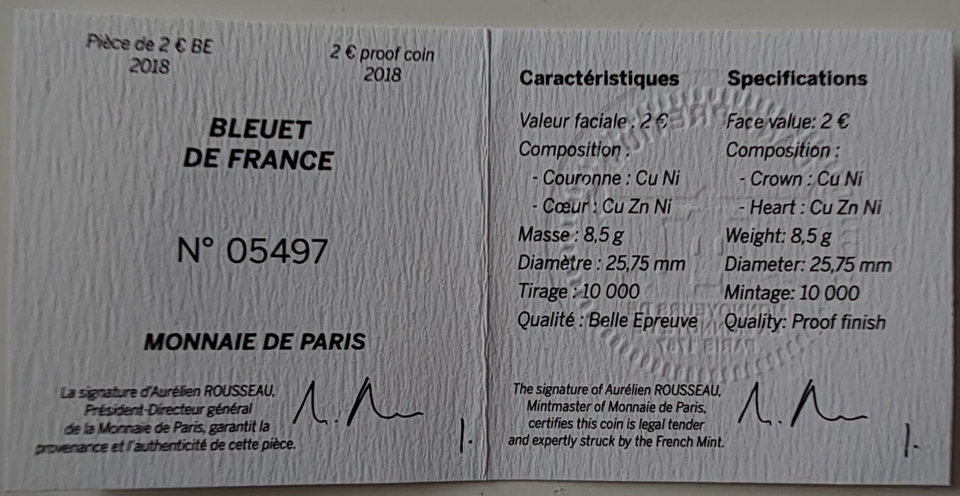 Franta 2018 Moneda comemorativa 2 EUR 100 de ani de la sfarsitul primului razboi mondial Le Bleuet de France tiraj 10000