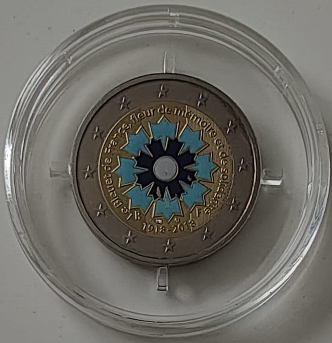 Franta 2018 Moneda comemorativa 2 EUR 100 de ani de la sfarsitul primului razboi mondial Le Bleuet de France tiraj 10000