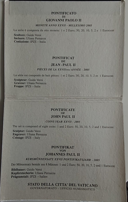 Set monede euro Vatican 2005 Pontificat Ioan Paul II