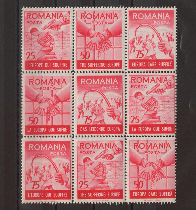 Romania Exil 1959 Emisiunea a XV-a Europa care sufera serie completa in bloc de 9 dantelat si nedantelat