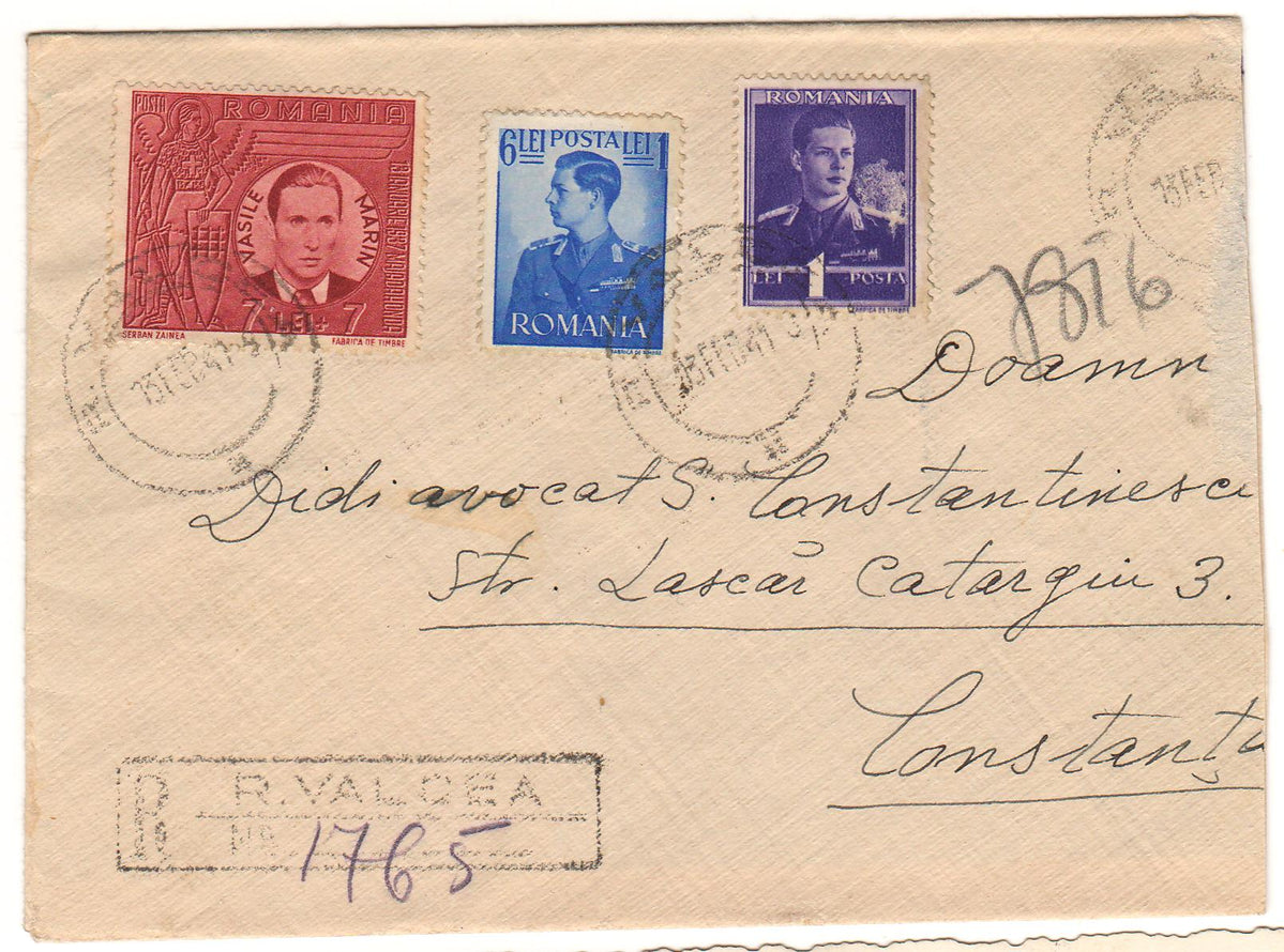 Timbre Romania 1941 Plic circulat R. Valcea - Constanta francatura rara ...