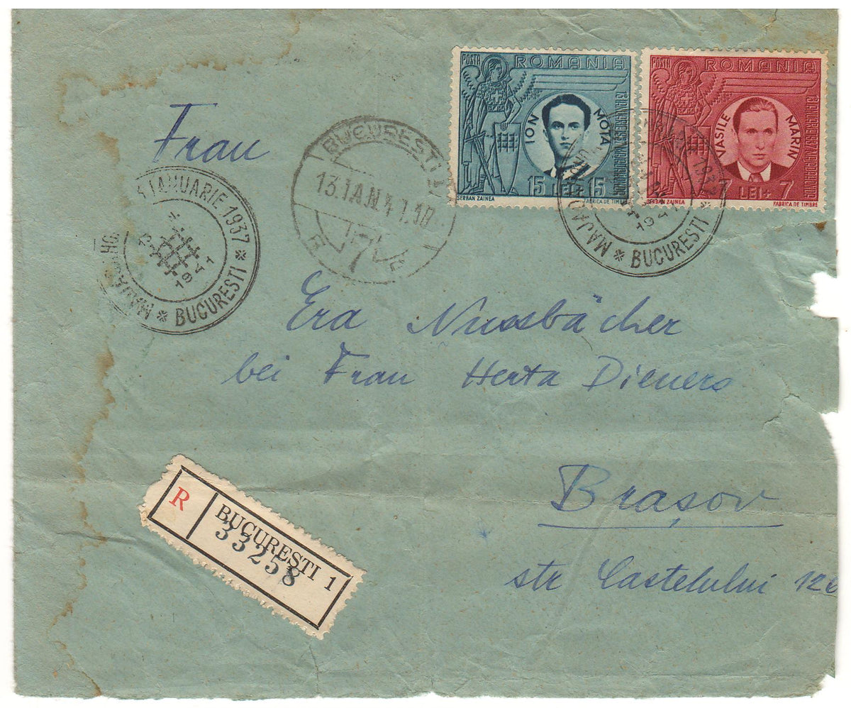 Timbre Romania 1941 Plic circulat Bucuresti - Brasov francatura rara ...