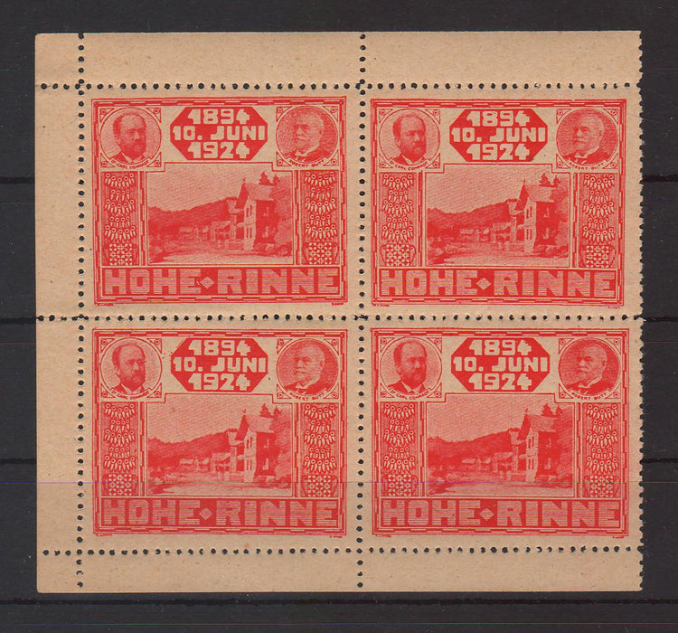 Romania 1924 HOHE RINNE - Jubileul Paltinis 1L rosu bloc x4 margine