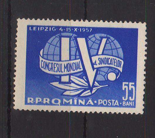 Romania 1957 Al IV-lea Congres Mondial al Sindicatelor - Leipzig 55 BANI RQMINIA EROARE