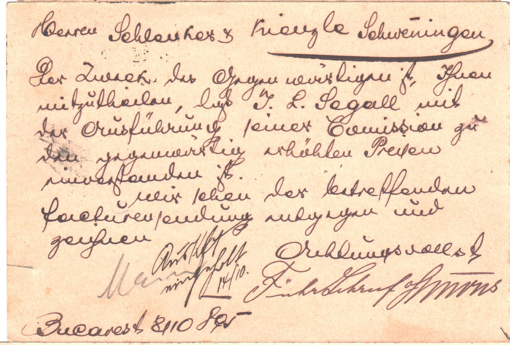 Romania 1895 Carte postala Spic de grau 5 B + 5 B albastru circulata BUCURESTI- SCHWFNNINGEN (Germania)