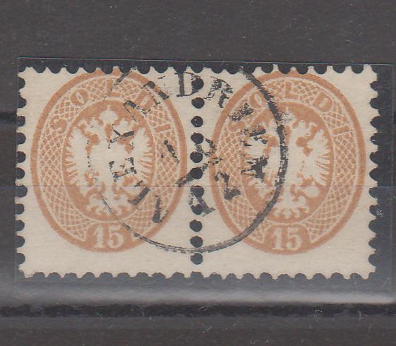 Austria 1864 Lombardy-Veneto Stema in oval pereche 15 soldi dantelura 9 1/2 stampila ALEXANDRIEN