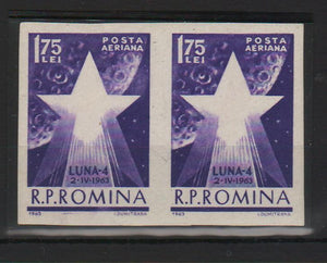 Romania 1963 Cosmonautica in slujba pacii - Luna 4 Val. 1.75 Lei fara racheta EROARE pereche, poanson L. PASCANU RAR!