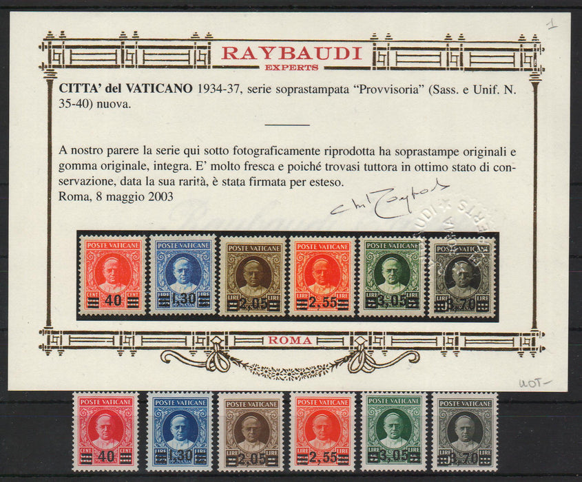Vatican 1934 Definitive Stamps: Pope Pius XI overprint of the new denomination