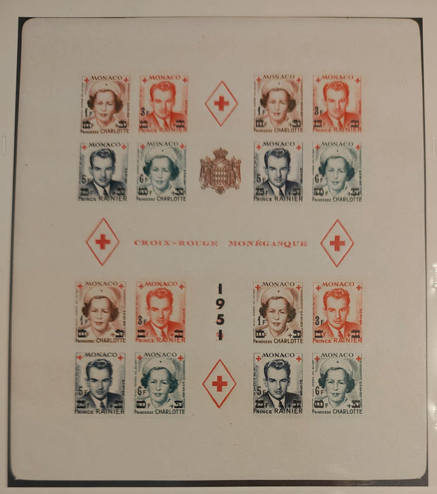 Monaco 1951 Miniature Sheet: Red Cross. Mi.No. 397-400/Miniature sheet 3 with letterpress overprint dantelat si nedantelat (Michel c.v. 800EUR)