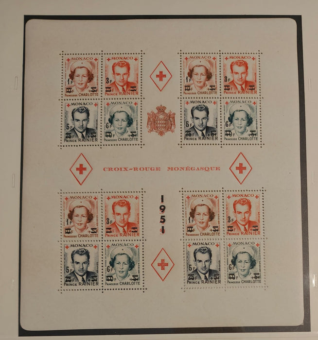 Monaco 1951 Miniature Sheet: Red Cross. Mi.No. 397-400/Miniature sheet 3 with letterpress overprint dantelat si nedantelat (Michel c.v. 800EUR)