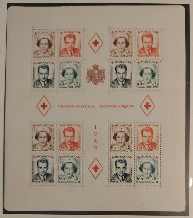 Monaco 1949 Miniature Sheet: Red Cross dantelat si nedantelat (Michel c.v. 800EUR)