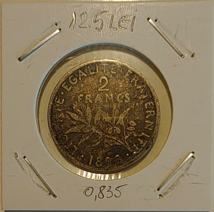 Franta 1898 Moneda 2 francs argint 10g 0,835 (8,35g argint brut) diametru 27mm