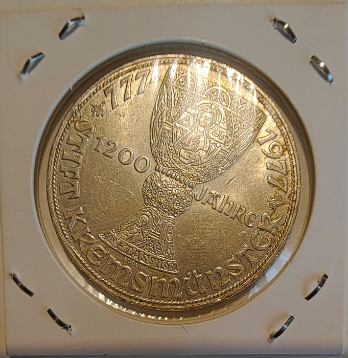 Austria 1977 100 schilling Moneda aniversara 1200 ani Kremsmunster Abey argint 24g 0,640 (15,36 argint brut) diametru 36mm