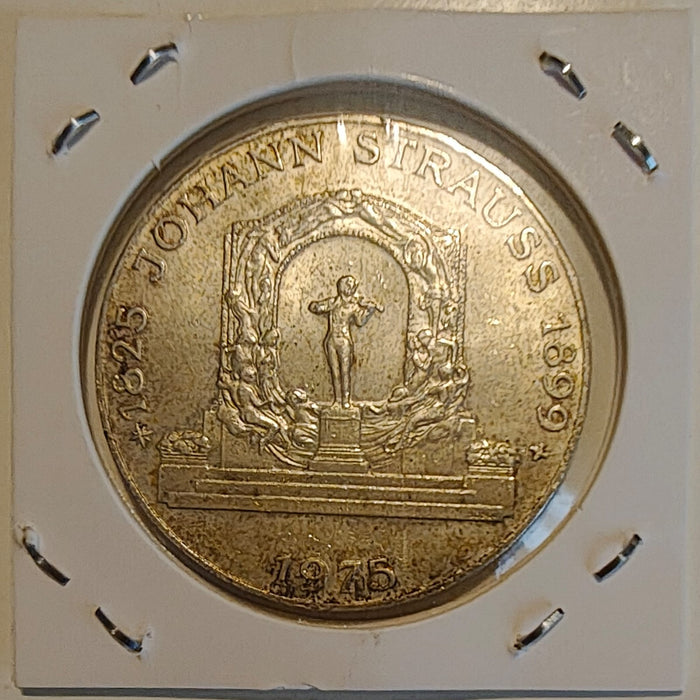 Austria 1975 100 schilling Moneda aniversara 150 ani de la nasterea lui Johann Strauss II argint 24g 0,640 (15,36 argint brut) diametru 36mm