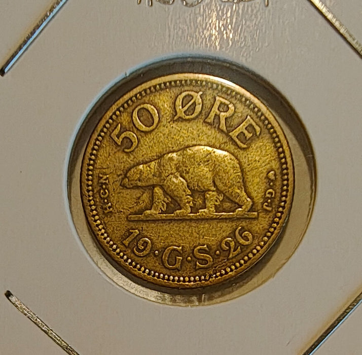 Groenlanda 1926 Moneda 50 ore 4g aluminiu-bronz diametru 22mm