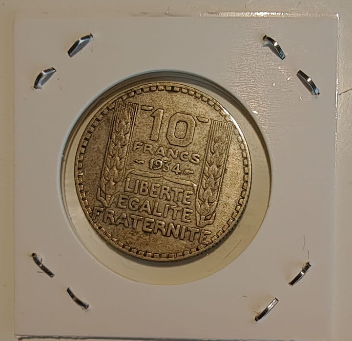 Franta 1934 Moneda 10 francs argint 10g 0,680 (6,8g argint brut) diametru 28mm