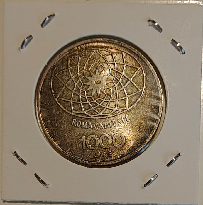 Italia 1970 1000 lire Moneda aniversara 100 de ani Roma-capitala Italiei argint 14,6g 0,835 (12,1g argint brut) diametru 31,4mm