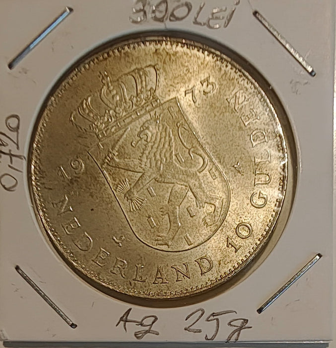 Olanda 1973 10 gulden Moneda aniversara 25 de ani de regat regina Juliana argint 25g 0,720 (18g argint brut) diametru 38mm