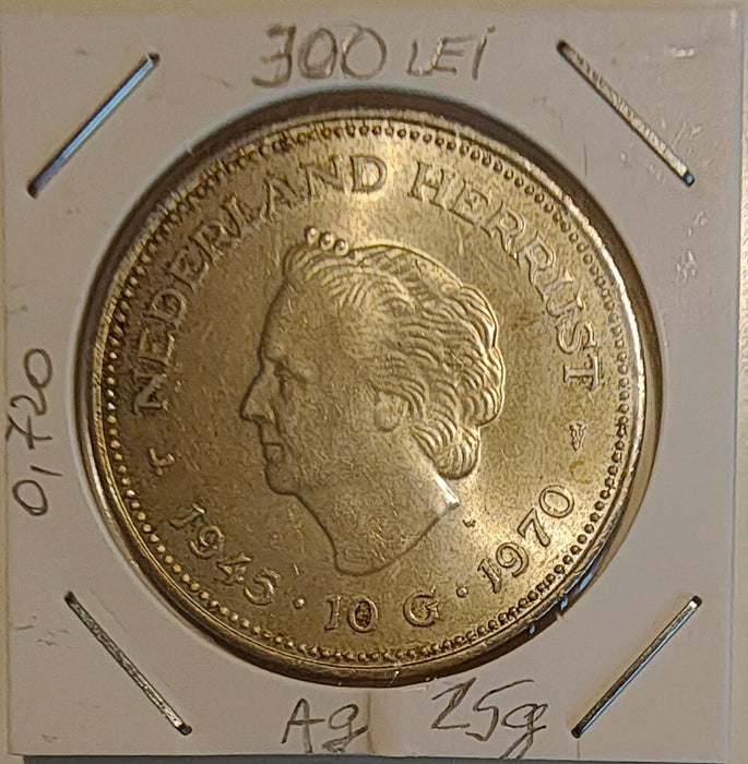 Olanda 1970 10 gulden Moneda aniversara 25 de ani de la eliberare argint 25g 0,720 (18g argint brut) diametru 38mm