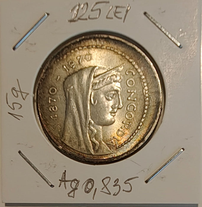 Italia 1970 1000 lire Moneda aniversara 100 de ani Roma-capitala Italiei argint 14,6g 0,835 (12,1g argint brut) diametru 31,4mm