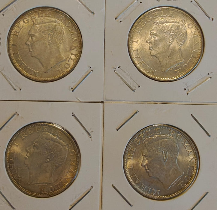 Romania 1944 Moneda 500 lei Mihai I, lot 4 buc., argint 12g 0,700 (8,4g argint pur) diametru 32mm