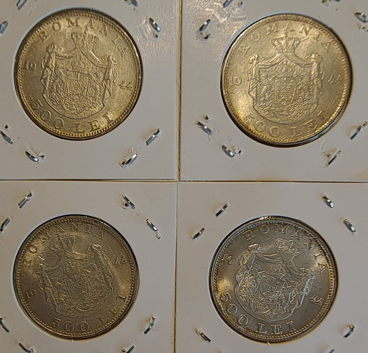 Romania 1944 Moneda 500 lei Mihai I, lot 4 buc., argint 12g 0,700 (8,4g argint pur) diametru 32mm