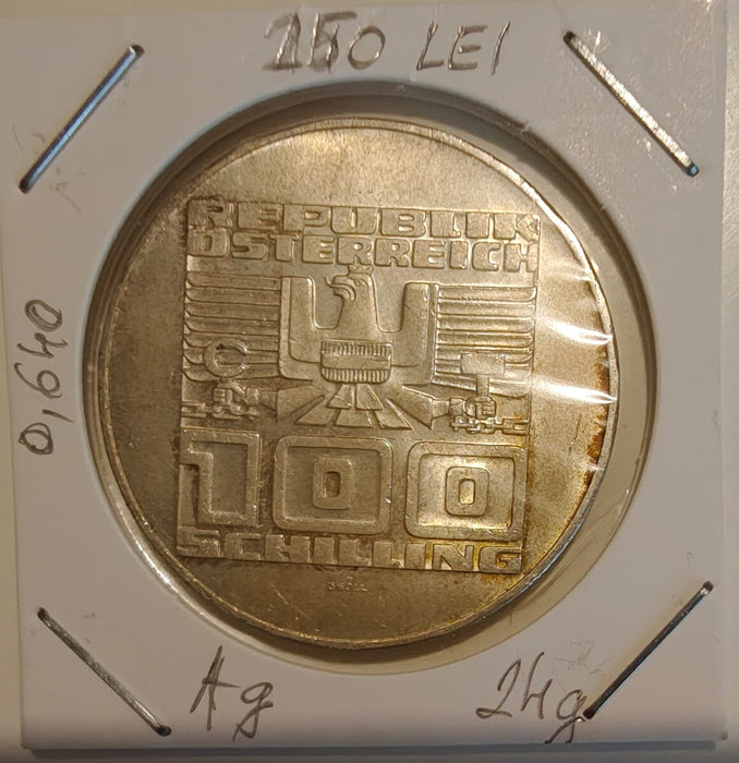 Austria 1977 100 schilling- Eagle Moneda aniversara a 900 aniversare Hohensalzburg Castle argint 24g 0,640 (15,36 argint brut) diametru 36mm