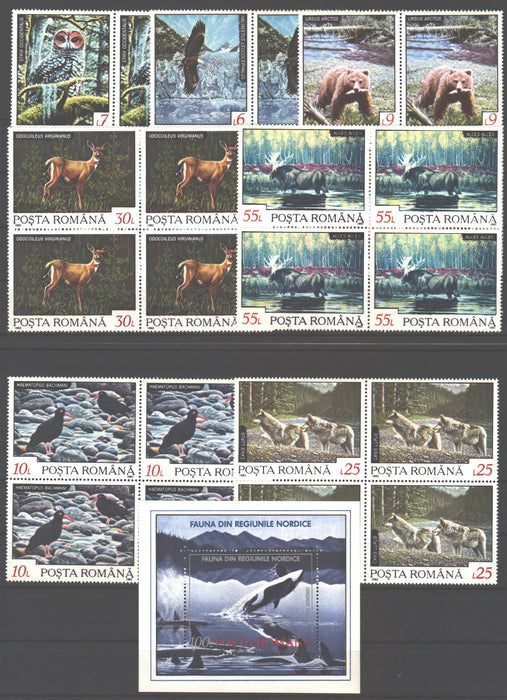 Romania 1992 Fauna din regiunile nordice bloc x4 + colita (TIP B)