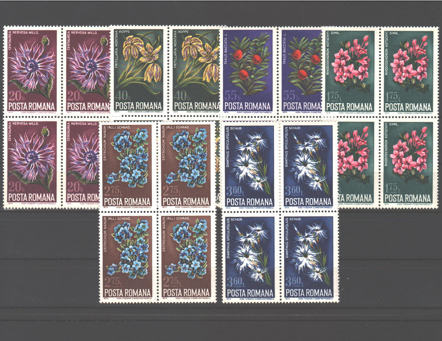 Romania 1974 Ocrotirea naturii flori bloc x4 (TIP A)