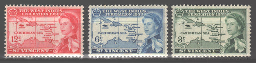 St. Vincent 1958 West Indies Issue Scott #198-200 c.v. 1.50$ - (TIP A)-Stamps Mall