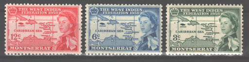 Montserrat 1958 West Indies Issue Scott #143-145 c.v. 2.35$ - (TIP A) in Stamps Mall