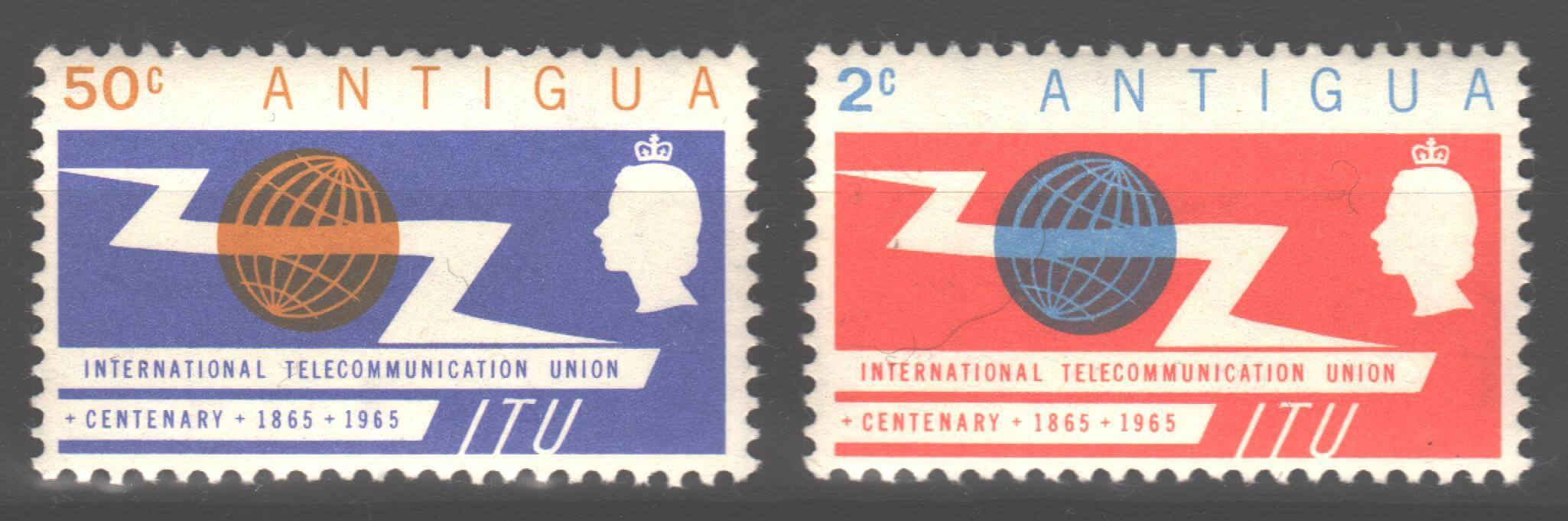 Antigua 1965 ITU Issue Scott #153-154 c.v. 1.65$ - (TIP A) in Stamps Mall