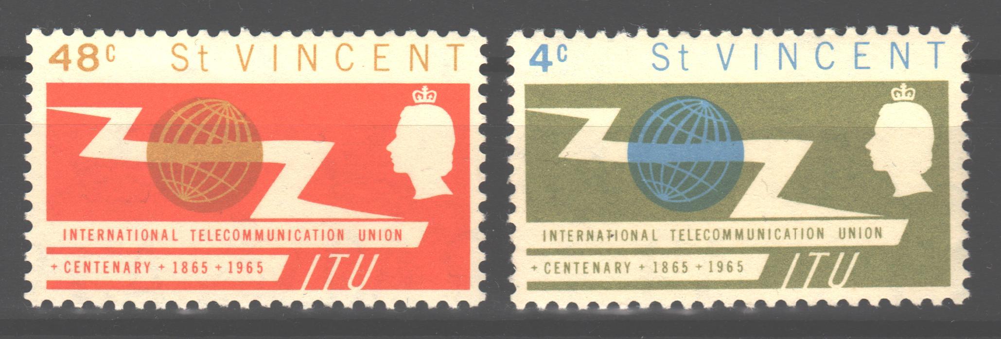 St. Vincent 1965 ITU Issue Scott #224-225 c.v. 0.80$ - (TIP A)-Stamps Mall