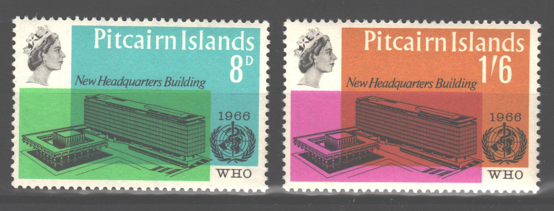 Pitcairn Islands 1966 WHO Headquarters Issue Scott #62-63 c.v. 14.50$ - (TIP C) in Stamps Mall