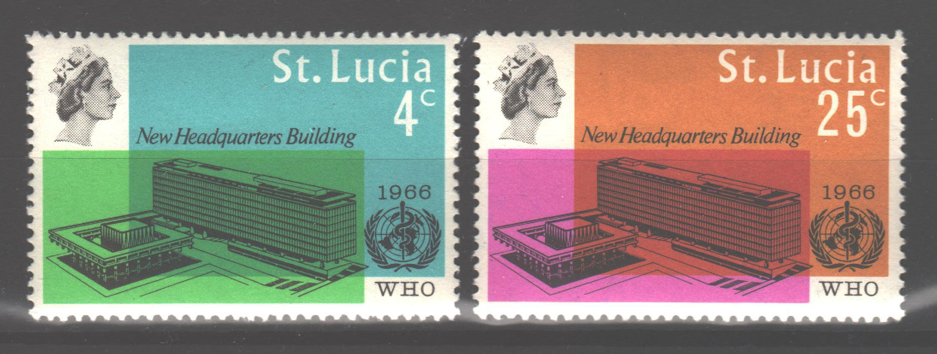 St. Lucia 1966 WHO Headquarters Issue Scott #209-210 c.v. 0.80$ - (TIP A)-Stamps Mall