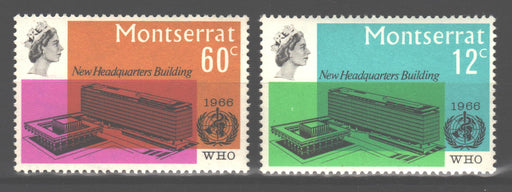 Montserrat 1966 WHO Headquarters Issue Scott #184-185 c.v. 1.00$ - (TIP A) in Stamps Mall