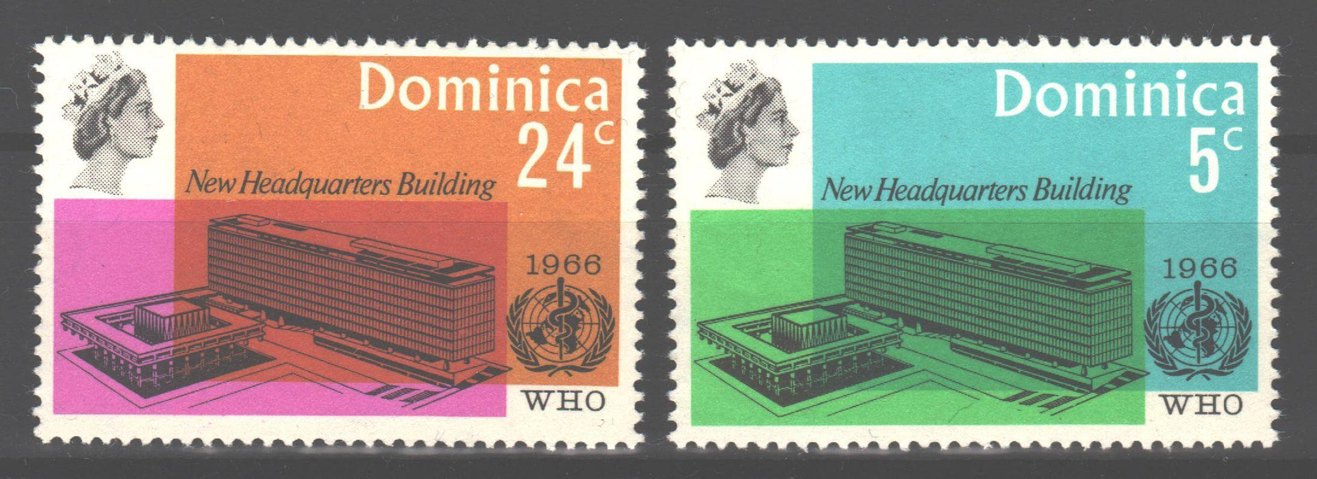 Dominica 1966 WHO Headquarters Issue Scott #197-198 c.v. 0.75$ - (TIP A) in Stamps Mall