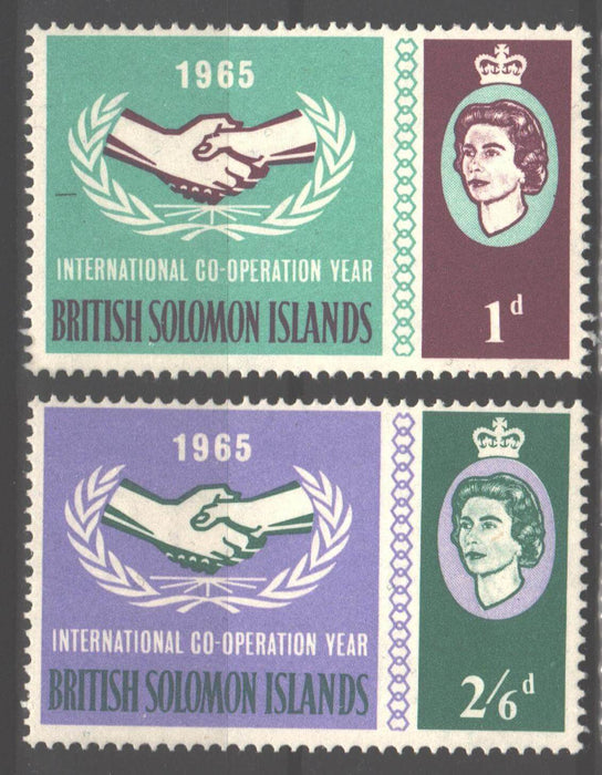 British Solomon Islands 1965 Intl. Cooperation Year Issue Scott #143-144 c.v. 1.35$ - (TIP A) in Stamps Mall