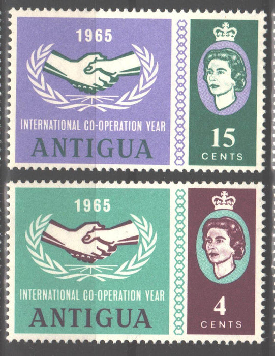 Antigua 1965 Intl. Cooperation Year Issue Scott #155-156 c.v. 0.65  $ - (TIP A) in Stamps Mall