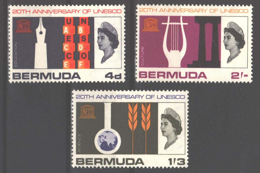 Bermuda 1966 UNESCO Anniversary Issue Scott #207-209 c.v. 5.35$ - (TIP A) in Stamps Mall