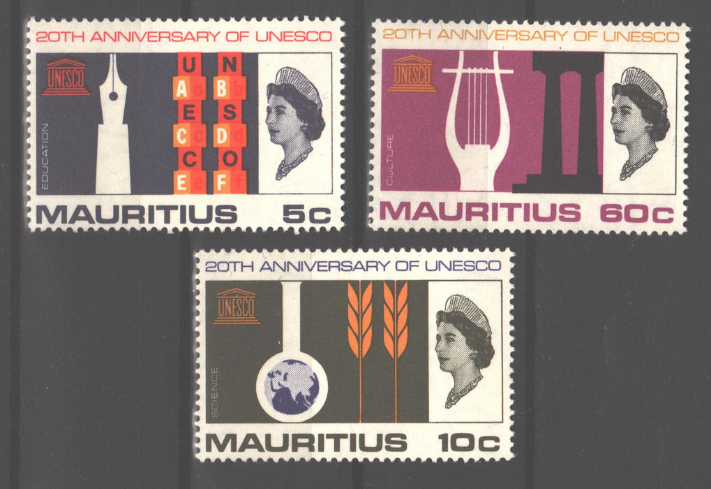 Mauritius 1966 UNESCO Anniversary Issue Scott #299-301 c.v. 2.10$ - (TIP A) in Stamps Mall