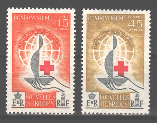 Nouvelle Hebrides Condominium 1963 Red Cross Centenary Issue Scott #110-111 c.v. 30.00$ - (TIP C) in Stamps Mall