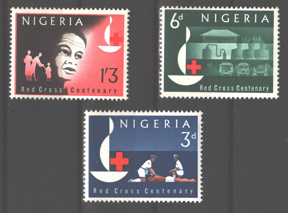 Nigeria 1963 Red Cross Centenary Issue Scott #147-149 c.v. 2.40$ - (TIP A) in Stamps Mall