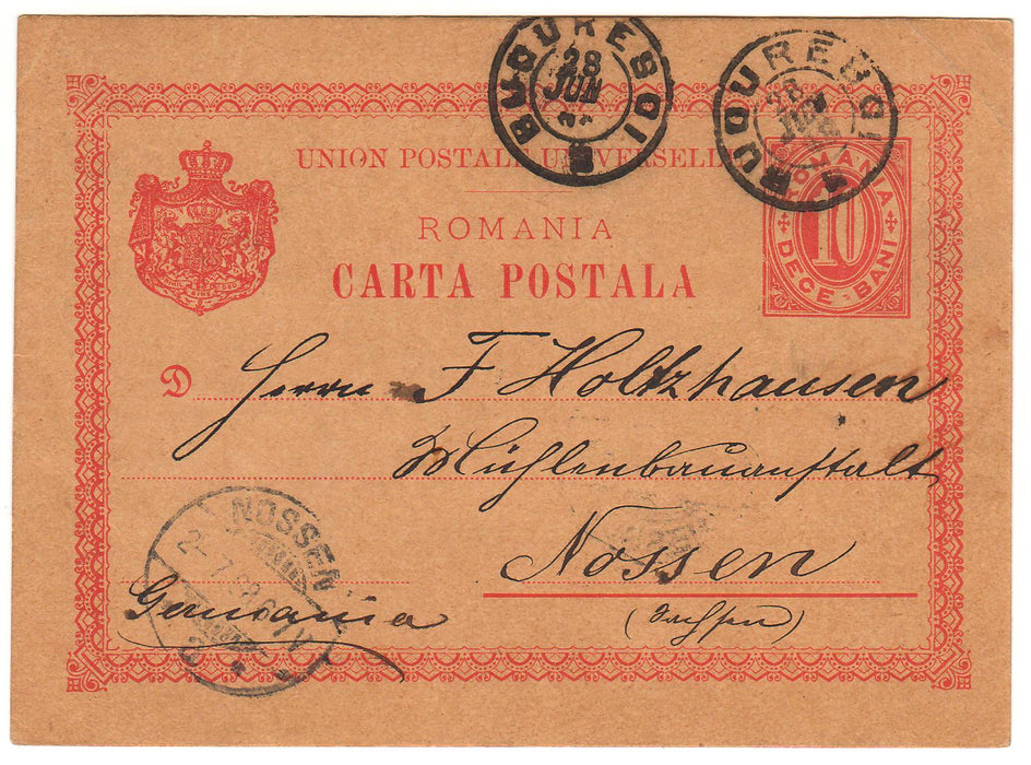 Romania 1888 Carte postala circulata Bucuresti - Nossen (TIP B)