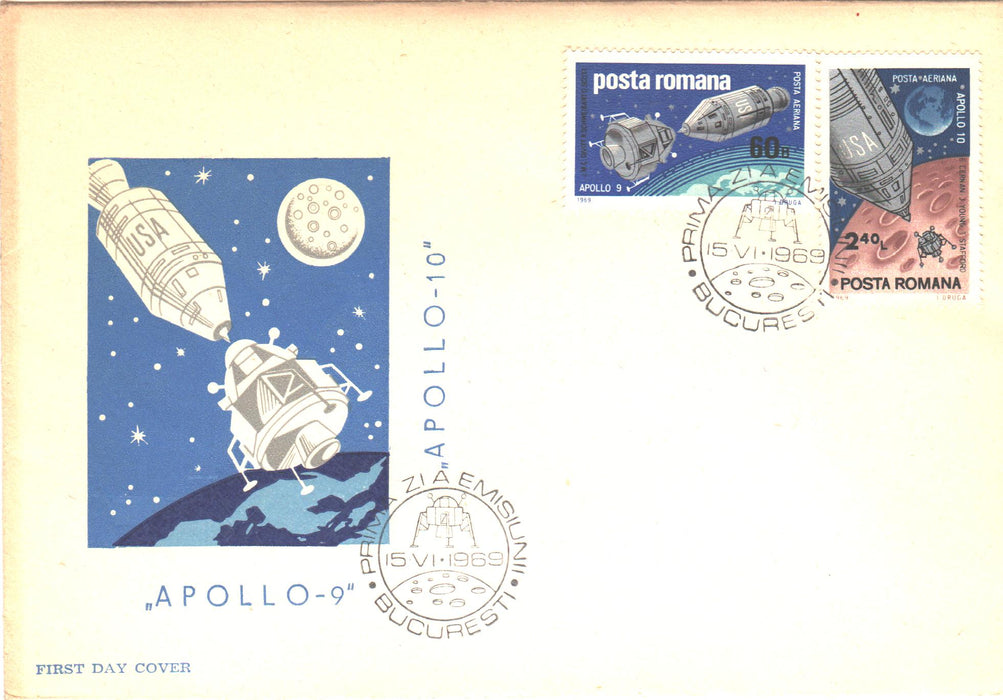 Romania 1969 Apollo 9 si 10 FDC (TIP A)