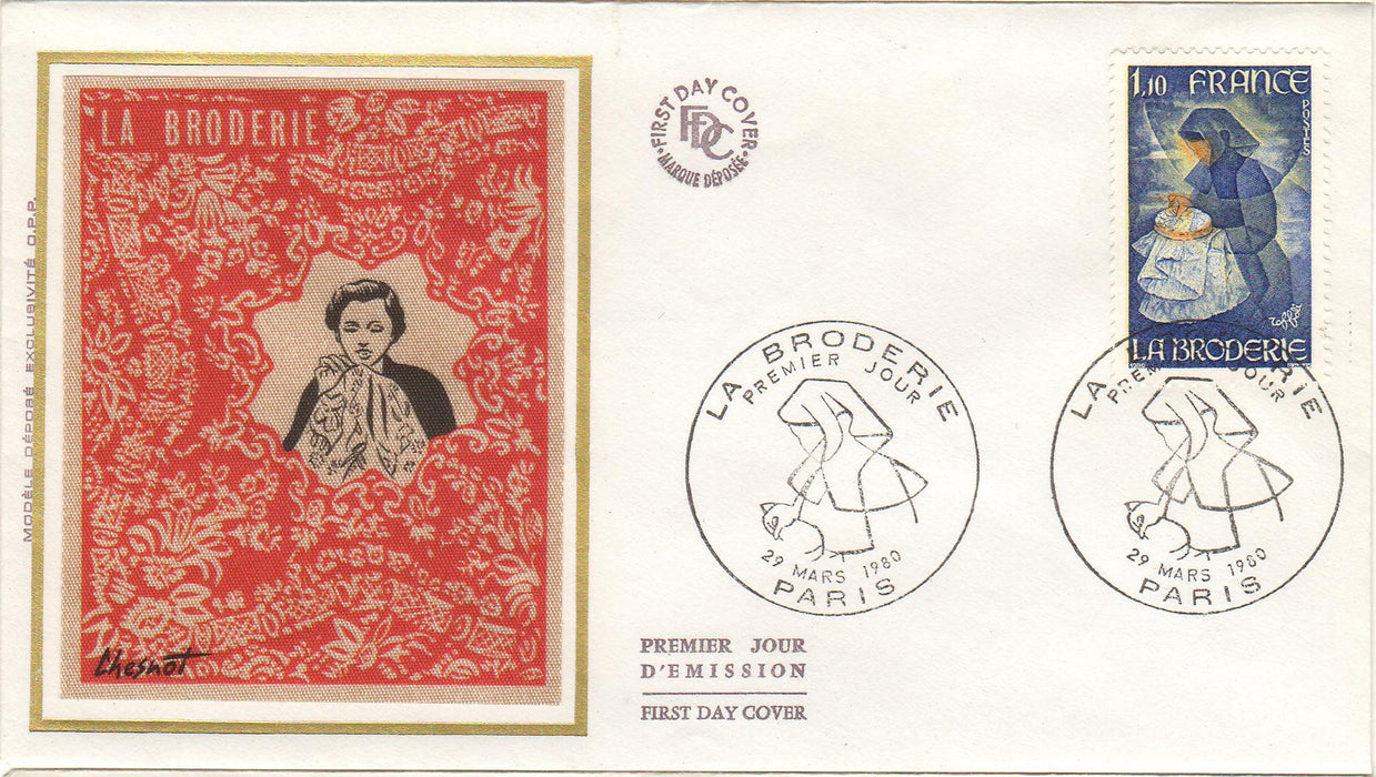 France 1980 Women Embroidering FDC (TIP A)